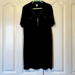 Anne Klein Black Collared Work Dress Size 12 Short Sleeve